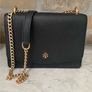 Tory Burch Black Crossbody Bag with Gold Chain